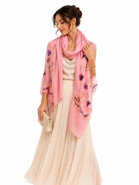 Jasmine Floral Embroidered Coral Wrap